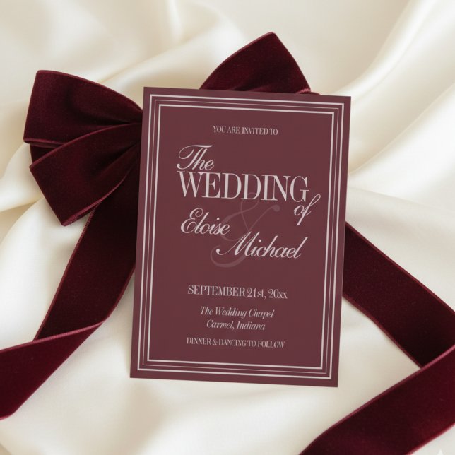 Convites Elegant Script Burgundy Red Formal Wedding  (Elegant Script Burgundy Red Formal Wedding Invitation)