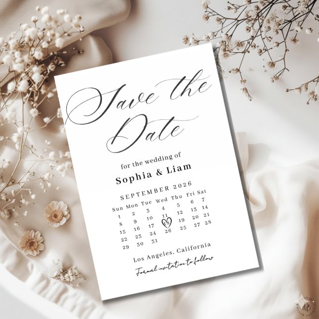 Convites Elegant Script Calendar Save the Date Card (Criador carregado)