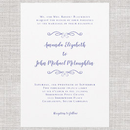 Convites Elegant Script Clássico Casamento Azul Violeta