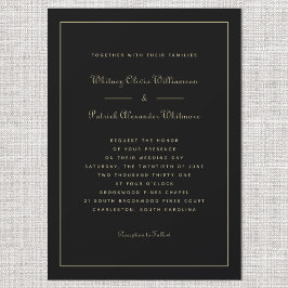 Convites Elegant Script Clássico Preto Dourado Casamentos F