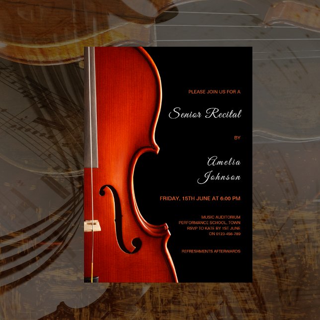 Convites Elegant Script Classy Music Senior Recital (Elegant Script Classy Music Senior Recital Invitation)