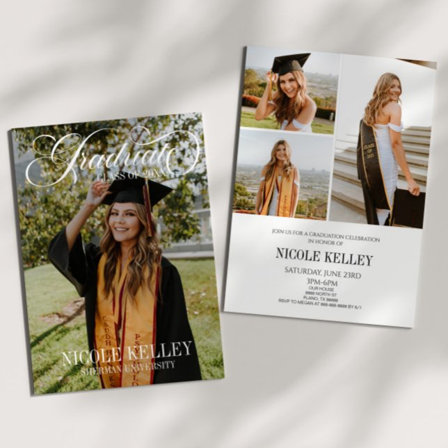 Convites Elegant Script Custom Photo Graduation (Criador carregado)