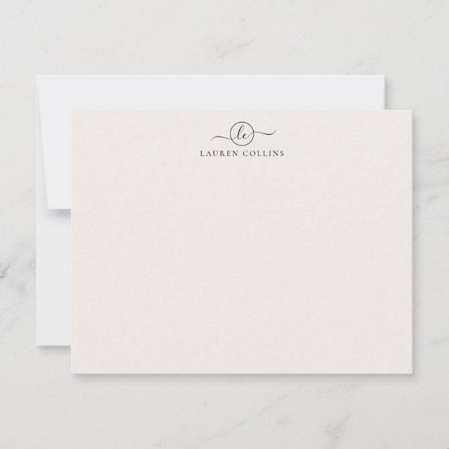 Convites Elegant Script Duas Inicial Monograma Nota Marfim  (Frente)