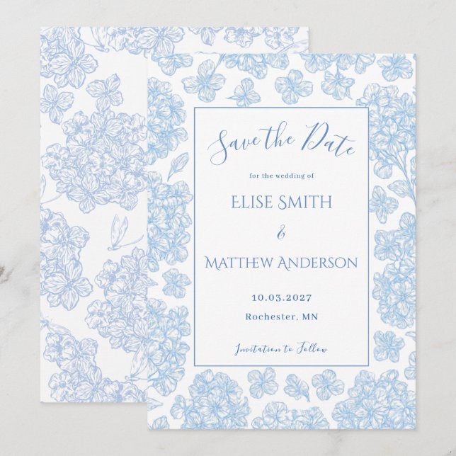 Convites Elegant Script Floral Wedding Save The Date Card (Frente/Verso)