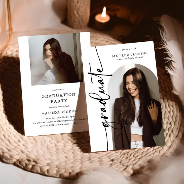 Convites Elegant Script Grad Arch Photo Collage Graduation (Criador carregado)