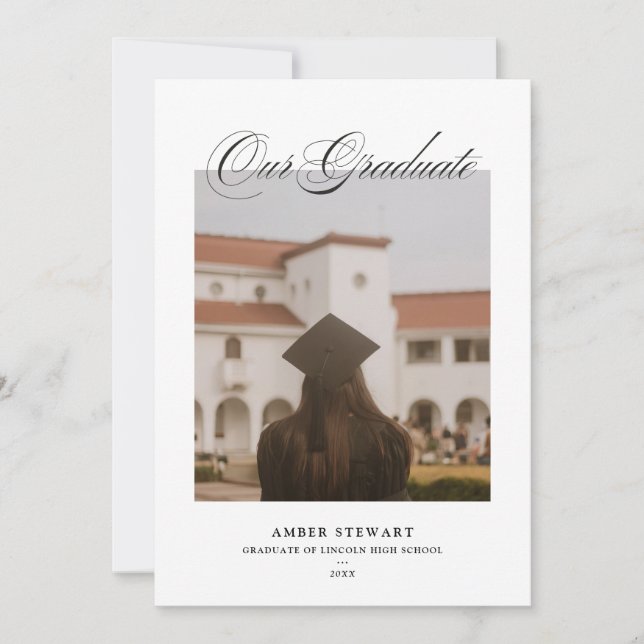 Convites Elegant Script Graduation Photo Card | Annoucement (Frente)