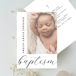 Convites Elegant Script Hazy Baby Photo Religious Baptism