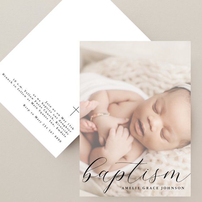 Convites Elegant Script Hazy Photo Simple Baptism (Criador carregado)