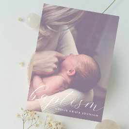 Convites Elegant Script Hazy Photo Simple Baptism