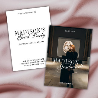 Convites Elegant Script Modern Photo Graduation Party