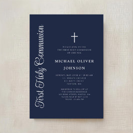 Convites Elegant Script Navy Blue Boy First Communion