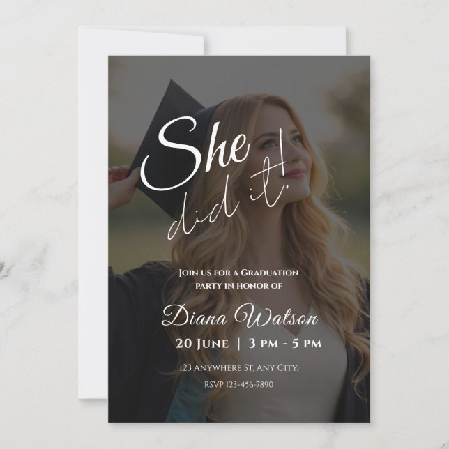 Convites Elegant Script Photo Graduation Party Invitation (Frente)