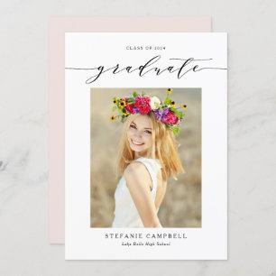 Convites Elegant Script Pink Photo Graduation Party