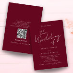 Convites Elegant Script QR Code Burgundy White Wedding<br><div class="desc">Discover this elegant burgundy and white wedding invitation featuring beautiful script calligraphy and a modern QR code wedding invitation design. Perfect for couples planning a romantic, classic, or modern wedding theme. Easily personalize with your names, wedding date, and event details, while the QR code lets guests quickly visit your wedding...</div>