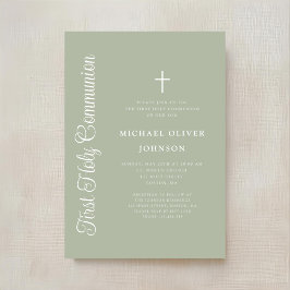 Convites Elegant Script Sage Green Boy First Communion