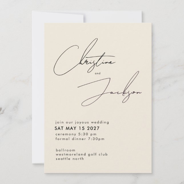 Convites Elegant Script Typography Modern Cream Wedding (Frente)