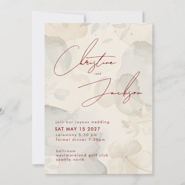 Convites Elegant Script Typography Modern Cream Wedding (Frente)