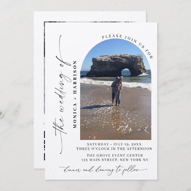 Convites Elegant Script Wedding QR Code Invitation (Frente/Verso)