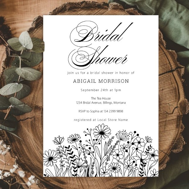 Convites Elegant Script Wildflowers Bridal Shower (Criador carregado)