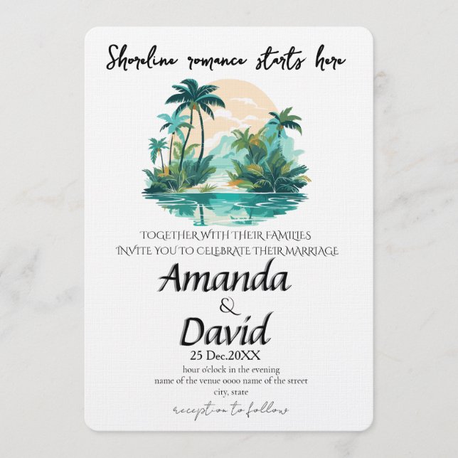 Convites Elegant Seaside Beach Wedding Invitation (Frente)