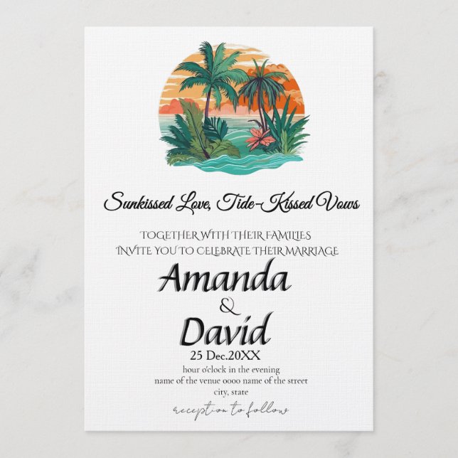 Convites Elegant Seaside Beach Wedding Invitation (Frente)
