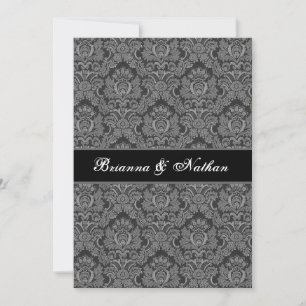 Convites Elegant SHADES OF GRAY Damask Wedding Invitation