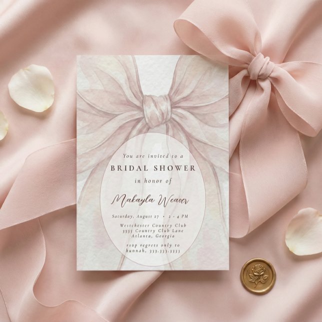 Convites Elegant Sheer Pink Blush Bow Bridal Shower (Criador carregado)