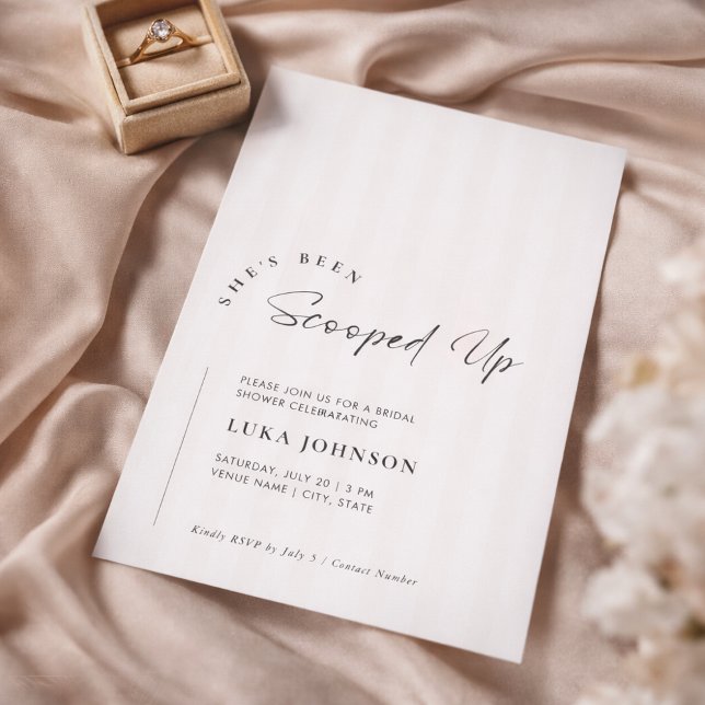 Convites Elegant She's Been Scooped Up Stripe Bridal Shower (Criador carregado)