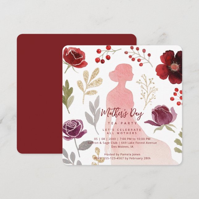 Convites Elegant Silhouette Mothers Day Tea Party (Frente/Verso)