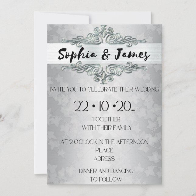 Convites Elegant Silver Baroque Wedding Invitation – Custom (Frente)