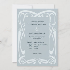 Convites Elegant Silver Blue Vintage Ribbon