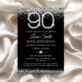 Convites Elegant Silver Diamonds 90th Birthday Party