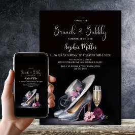 Convites Elegant Silver High Heel Shoes Brunch and Bubbly
