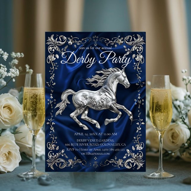 Convites Elegant Silver Horse Derby Party Invitation with N (Criador carregado)