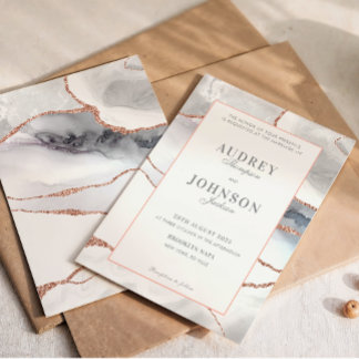 Convites Elegant Silver Marble Rose Gold Wedding