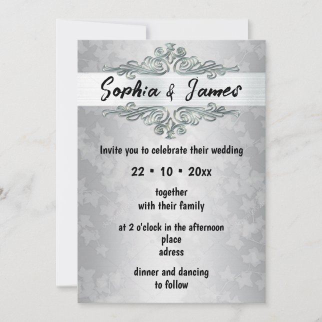 Convites Elegant Silver Wedding Invitation – Custom card (Frente)