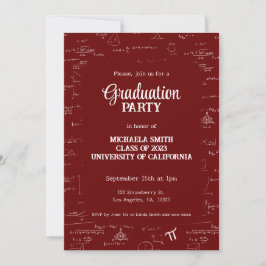 Convites Elegant Simple Maroon Photo Math Graduation