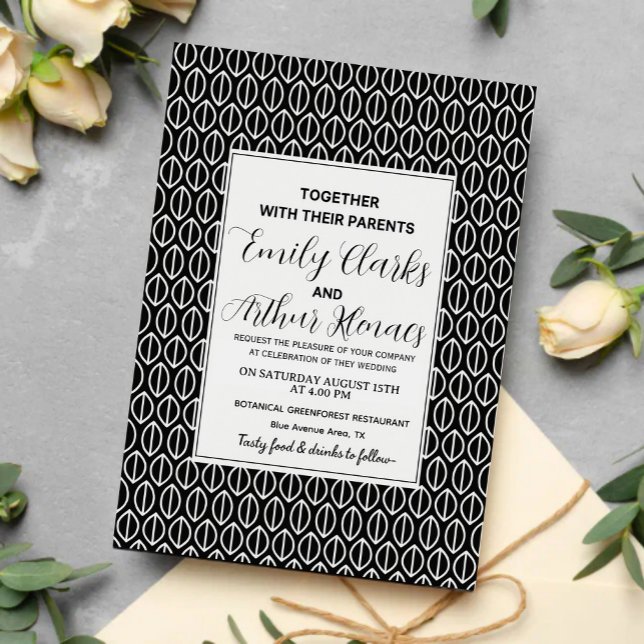 Convites Elegant Simple Minimal Black & White Art Deco Wedd (Criador carregado)