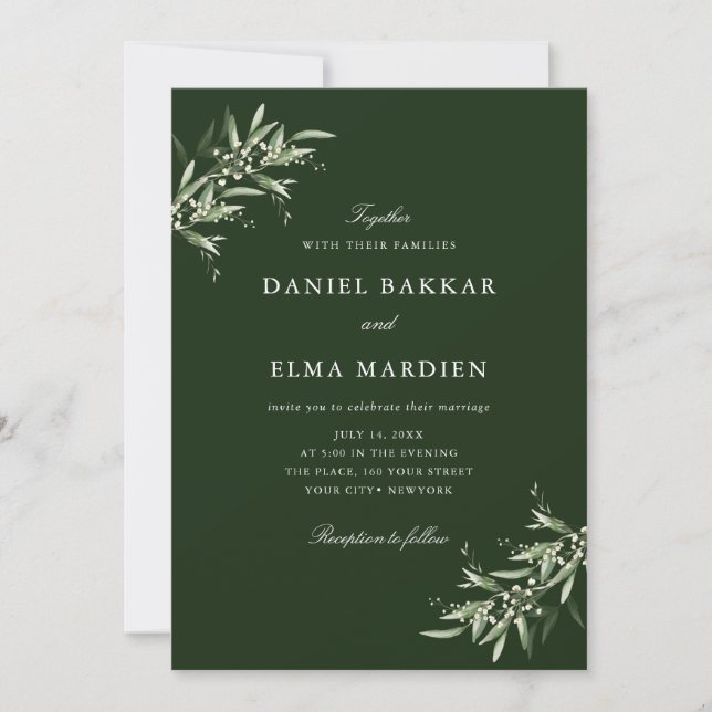 Convites Elegant Simple Rustic Botanical Greenery Wedding (Frente)