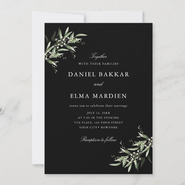 Convites Elegant Simple Rustic Botanical Greenery Wedding (Frente)