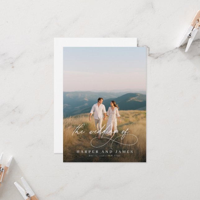 Convites Elegant Simple Script QR Code Budget Photo Wedding (Frente/Verso In Situ)