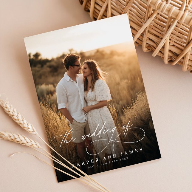 Convites Elegant Simple Script QR Code Photo Budget Wedding (Criador carregado)