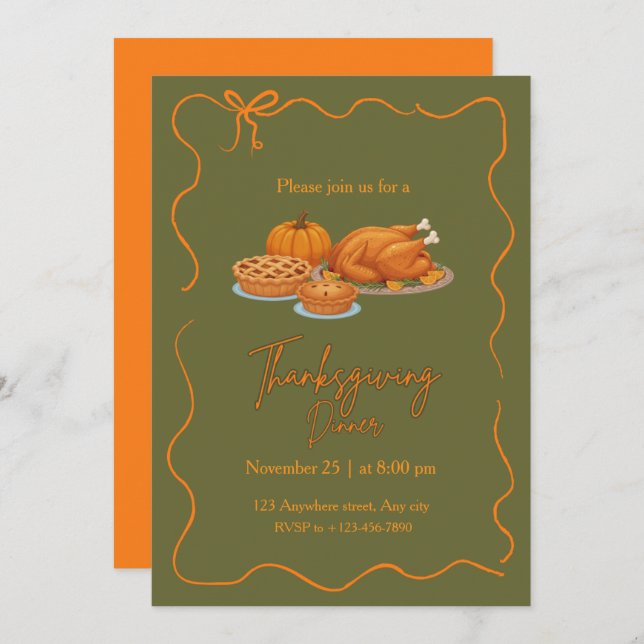 Convites Elegant Simple Thanksgiving Dinner (Frente/Verso)