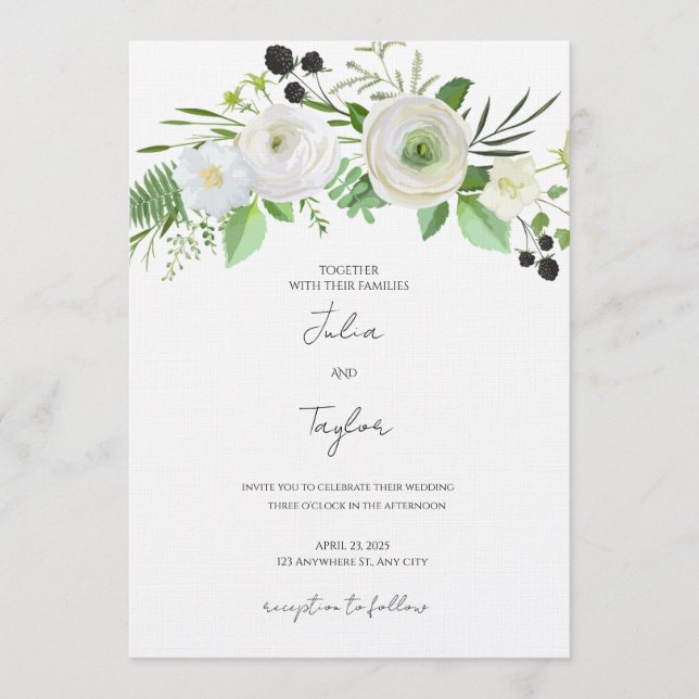 Convites Elegant Simple White Floral Invitation (Frente)