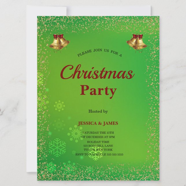 Convites Elegant Snowflakes Green Christmas  Invitation (Frente)