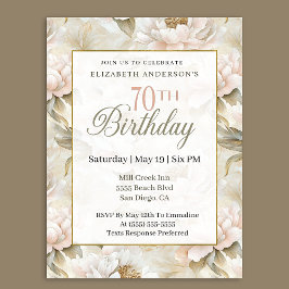 Convites Elegant Soft Pink Ivory Peony 70th Birthday 