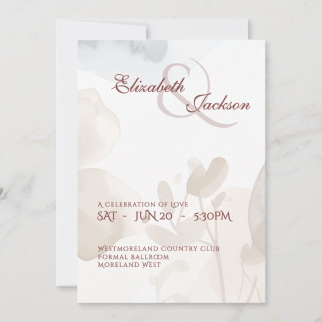 Convites Elegant Soft Romantic Botanical Script Wedding  (Frente)