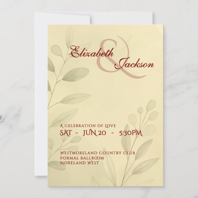 Convites Elegant Soft Romantic Botanical Script Wedding  (Frente)