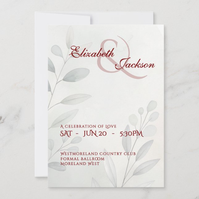 Convites Elegant Soft Romantic Botanical Script Wedding (Frente)