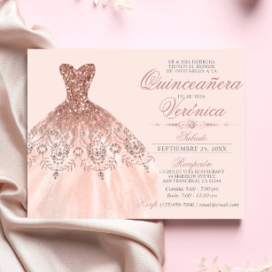 Convites Elegant Spanish Quinceañera Mis Quince Pink Rose